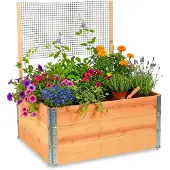 Relaxdays Jardinière surélevée avec tuteur, modulaire, en bois, pour plantes grimpantes, dimensions : 118 x 120 x 80 cm, jardin, couleur naturelle