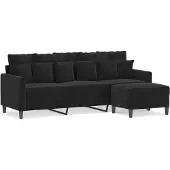 Syfax Canapé à 3 places avec repose-pieds Noir 180 cm Velours