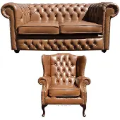 AEA Ensemble De Canapés Chesterfield Cuir synthétique Chesterfield Set Complet Canapé