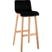 CLP Tabouret de bar moderne, hauteur d'assise 77 cm, velours, hêtre aspect naturel, rembourré, piètement à quatre pieds, repose-pieds, patins de protection, pour comptoir