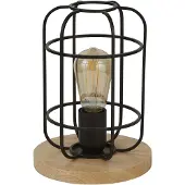 Searchlight 1Lt Lampe De Table Cage, Noir Mat Avec Bois
