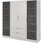 Bettso Armoire moderne en verre LYKE pour le salon Beige avec LED