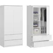 BDW , Monia Armoire, avec 2 tiroirs, blanc, 50Tx90Bx180H cm (2 tiroirs)
