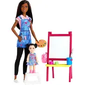 Barbie Poupée professeur d'art (brune) et set de jeu