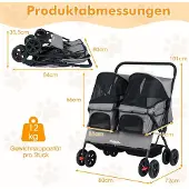 Northix Poussette double pour animaux avec capote réglable, grise