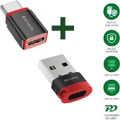 4smarts Adaptateur USB-C vers USB-A / USB-C avec verrouillage des données, lot de 2, noir