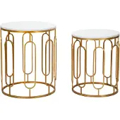 Mauro Ferretti Ensemble De 2 Tables Basses Tory Marble - Structure Plaquée Or Et Plateau En Marbre Blanc, Ø 46 X 55-39 X 48 Cm - Collection Style Parent, Référence 940
