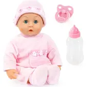 Bayer 93824CK Poupée interactive, parlante, yeux endormis, corps doux, 24 sons pour bébé, 38 cm
