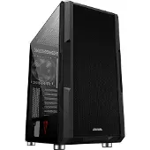 Modecom VOLCANO AMIRANI, boîtier PC noir, format tour moyen, espace pour carte graphique de 380 mm, 3 ventilateurs ARGB, façade en mesh, panneau en verre trempé, compatible ATX, couleur noire
