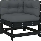 Syfax Canapé d'angle avec coussins noir bois de pin solide