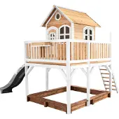 Axi Liam Maison Enfant Avec Bac À Sable & Toboggan Gris | Aire De Jeux Pour L'Extérieur En Marron & Blanc | Maisonnette / Cabane De Jeu En Bois