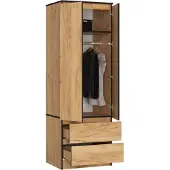 BDW , Armoire 2 portes 2 tiroirs, 180x60x51 cm, chêne Craft