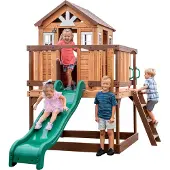 Backyard Discovery Echo Heights : aire de jeux en bois avec toboggan, maisonnette et cuisine