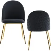 Wohnling Chaise de salle à manger Lot de 2 velours Noir Rembourré Chaise de cuisine Tissu avec pieds dorés Chaise à coque Scandinave Chaise rembourrée avec revêtement en velours