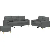 vidaXL Ensemble de canapés 3 pièces avec coussins Tissu gris foncé