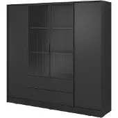 Bettso Armoire moderne LYKE avec façade en verre noir