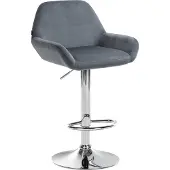 CLP Tabouret de bar Braga, revêtement en velours, structure métallique, réglable en hauteur et pivotant | Couleur : gris foncé. Structure : chromée