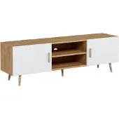 Feldmann-Wohnen Lowboard Brillo Armoire TV 180cm Blanc brillant chêne ribbeck (17826)