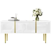 Sweiko Table basse blanche brillante, moderne et sobre, avec 2 tiroirs