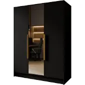 MargaretHadas24 Armoire Goya II 150 cm avec miroir (noir, poignées dorées)