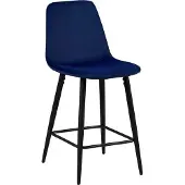 Meublorama Chaise de comptoir en velours BOYLD, coloris bleu foncé
