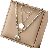 Camerazar Collier de lune en acier chirurgical argenté avec triple chaîne