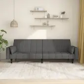 Prolenta Canapé convertible 2 places avec 2 coussins, tissu gris foncé