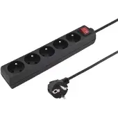 PremiumCord câble de rallonge 230V 5m 5 prises interrupteur, noir