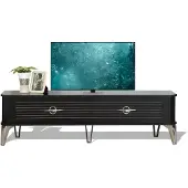 AEA Meuble TV pratique avec tiroirs fonctionnels et poignées métalliques