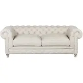 AEA Canapé Chesterfield Coussin Tissu Cuir Canapé Beige Tissu Garniture 3Place