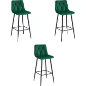 Leobert Tabouret De Bar - - Nado - Velours Vert Foncé/Pieds Noirs - Lot De 3