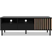 Finori - Meuble TV 1 Porte et 2 Tiroirs Noir et Bois L138 cm - MONZA