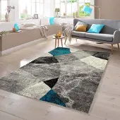 Teppichhome24 Tapis à motif losange bleu-gris - 140 x 200 cm