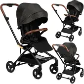 Momi Poussette ADELLE - Siège pivotant à 360°, Léger, Amortisseur 4 roues - Noir/Or