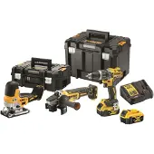 DeWalt DCK 329 P2T Kit combiné batterie 18 V DCD 796 perceuse-visseuse à percussion + DCG 405 meuleuse d'angle + DCS 335 scie sauteuse + 2x batterie 5,0 Ah + chargeur + 2x TSTAK
