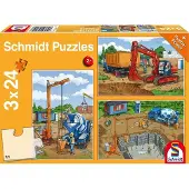Schmidt Spiele Bagger Auf der Baustelle, Kinderpuzzle, 3 x 24 pièces, Puzzle, jeu de puzzle, à partir de 3 ans, 56200