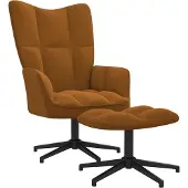vidaXL Fauteuil relax avec pouf brun velours