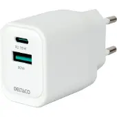 Deltaco USBC-AC159 (35 W, 2 ports), Chargeur USB, Blanc