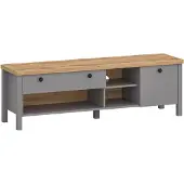 Feldmann-Wohnen Meuble TV bas Melini 146x38x46cm gris ardoise chêne Delano clair