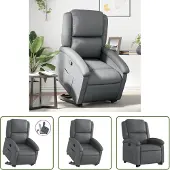 The Living Store Fauteuil relax avec releveur Gris Similicuir