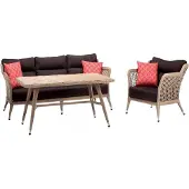 AEA Sofagarnitur Sofa 3 Sitzer Luxuriöse Rattan Moderner Sessel Couchtisch Braun