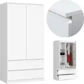 BDW Armoire 2 portes 2 tiroirs, miroir, blanc, 180x90x51