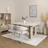 Home Deco Factory Table de Repas - - Pietra - Élégante - Conviviale - Blanc et Beige