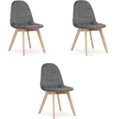 Leobert Chaise - - Bora - Velours Gris Foncé - 44,5 X 54 X 81,5 Cm - Lot De 3