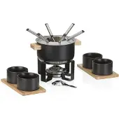 kela Set à fondue GUNTEN 16 pièces acier inoxydable avec 4 bols en céramique, Set à fondue, Noir