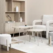 Home Deco Factory Lot de 2 Tables Gigognes - - Galet Terra Nova - Élégantes - Modulables - Blanc et Beige