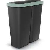 Monzana Double poubelle cuisine 2x25 litres 2 compartiments couvercle bouton corbeille papier bureau déchetstri sélectif recyclage noir-vert
