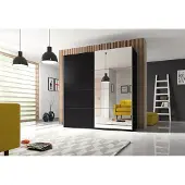 Hm Helvetia Armoire de chambre à coucher avec miroir, noire, 200 cm
