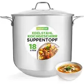 Nutrichef grande marmite, 18L- Marmite à soupe, marmite à induction- avec couvercle en verre, 31cm, acier inoxydable mat, XXL- Stainless Steel Pot, idéal pour les soupes