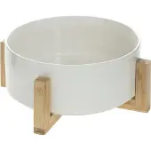 Secret De Gourmet Saladier en céramique et support en bambou blanc - 23 cm